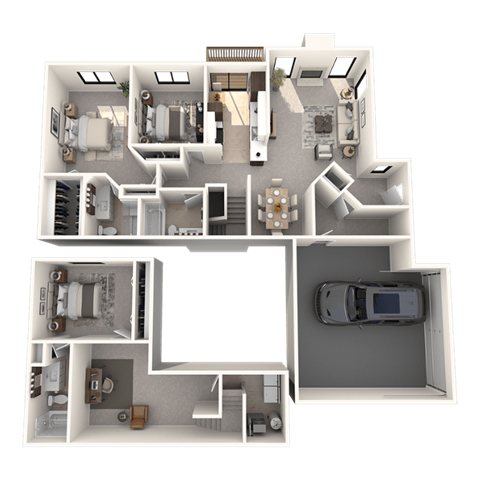 Floor plan for 3 beds, 3 baths, 2000 sqft